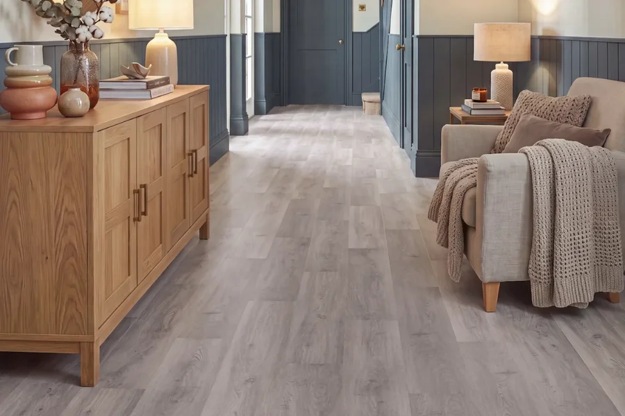 Minimal modern room suited to grey flooring