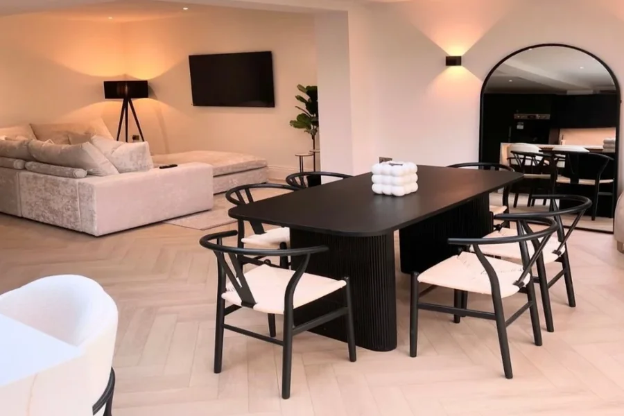 Dining room with wooden flooring