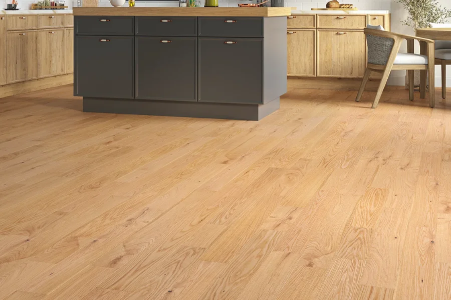 Warm modern interior with wood floor